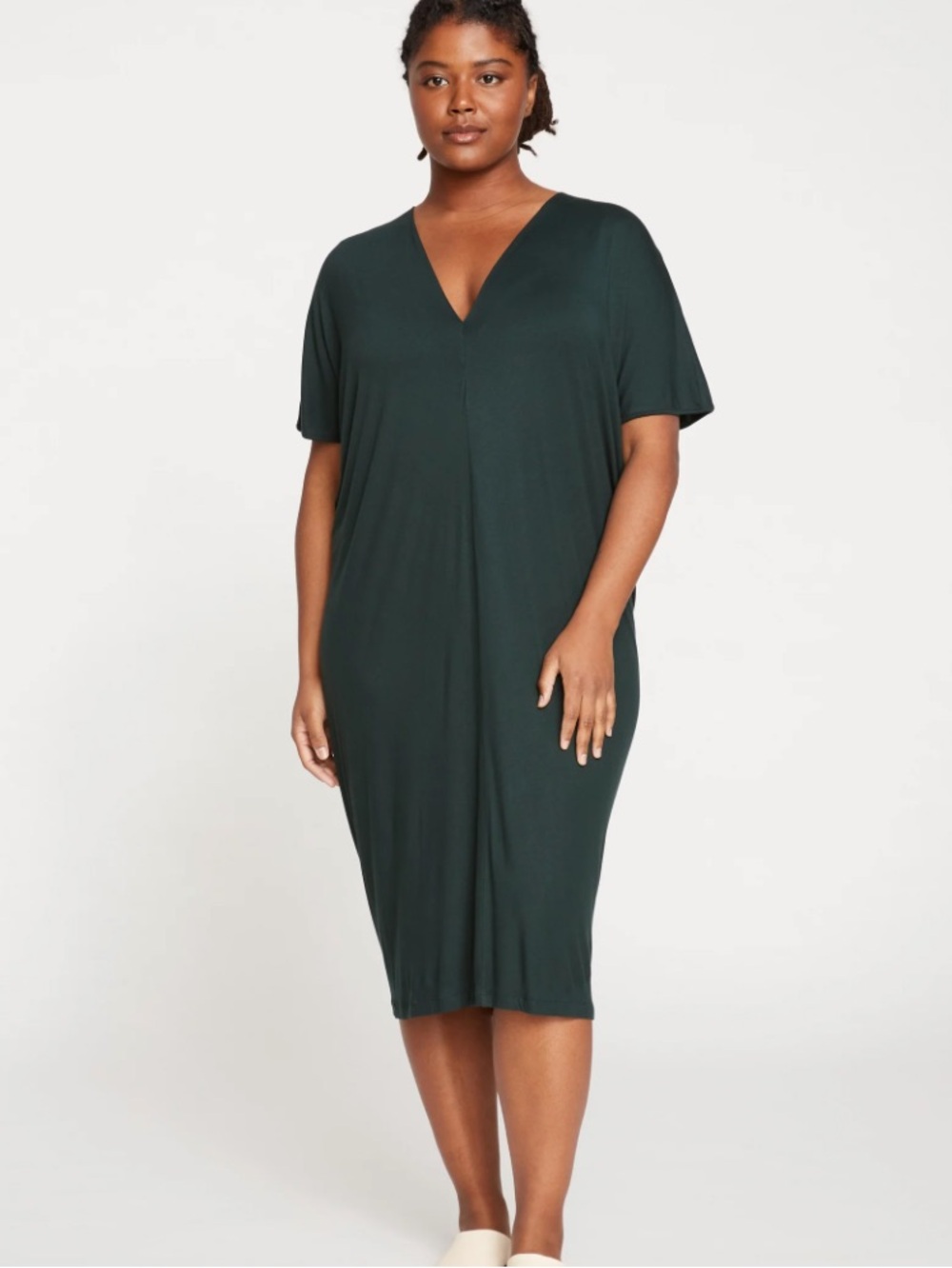 Universal Standard Teresa Liquid Jersey V-Neck Dress Forest Green NWT L 22-24